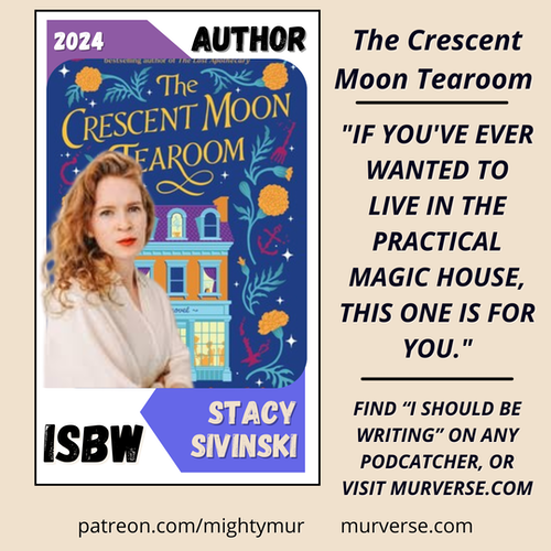 author cards! Stacy's has her photo and book cover, Crescent Moon Tea Room, and info on how to download.